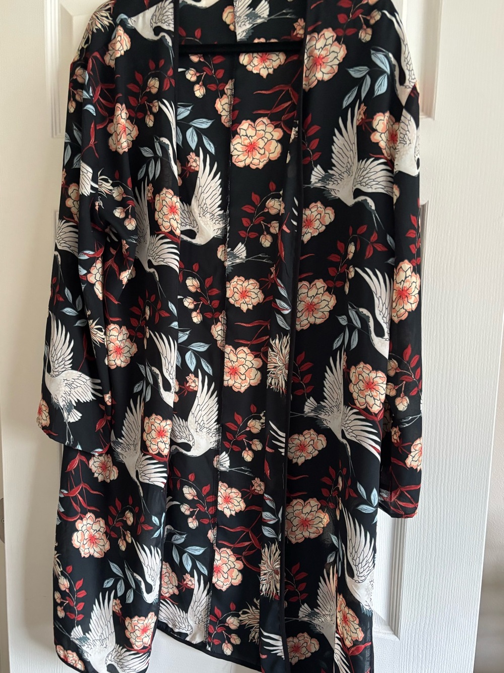Relativity Black Crane & Peach Floral Kimono